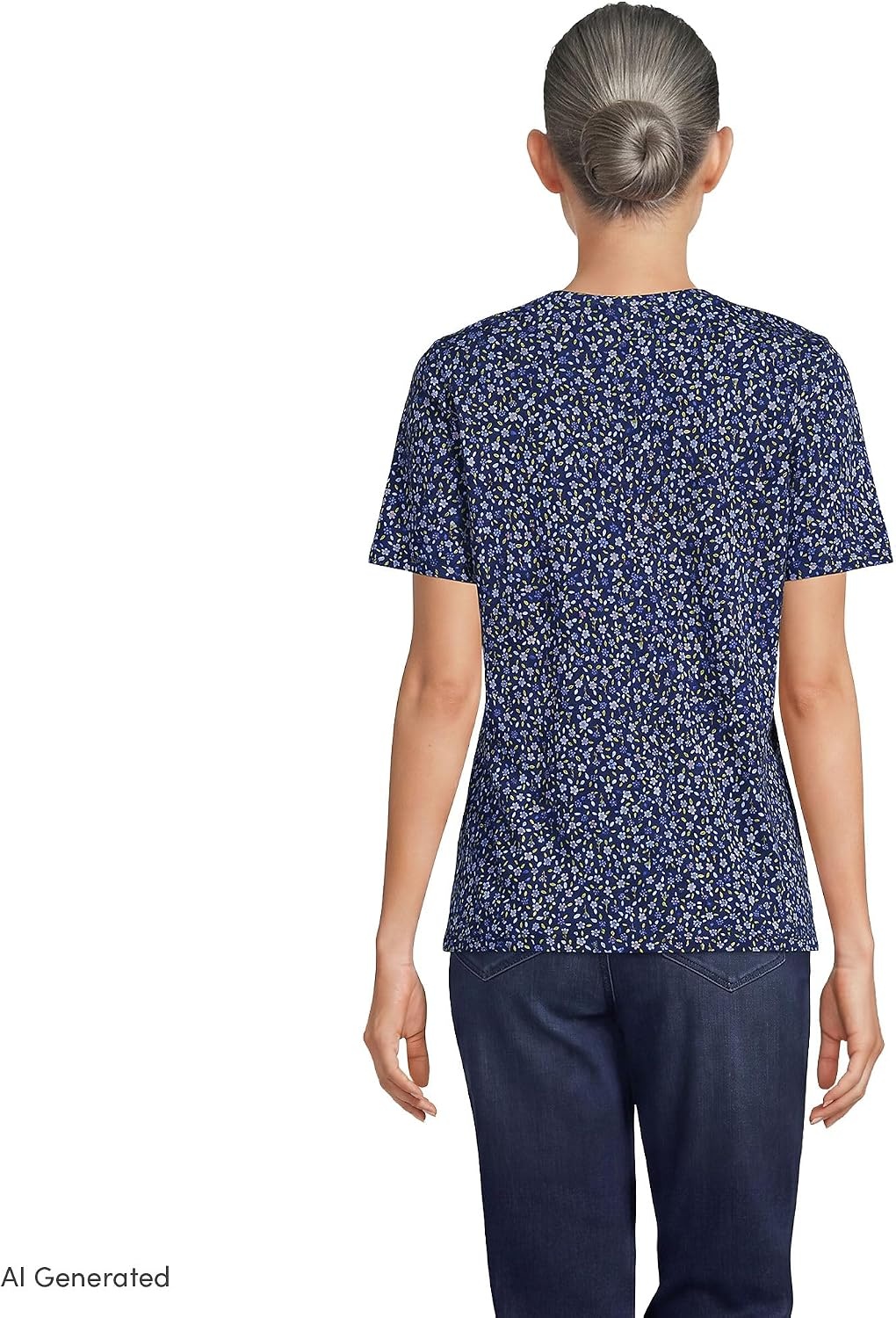 image:imageLands End Womens Supima VNeck TShirtClear BlueNavy Ditsy Floral