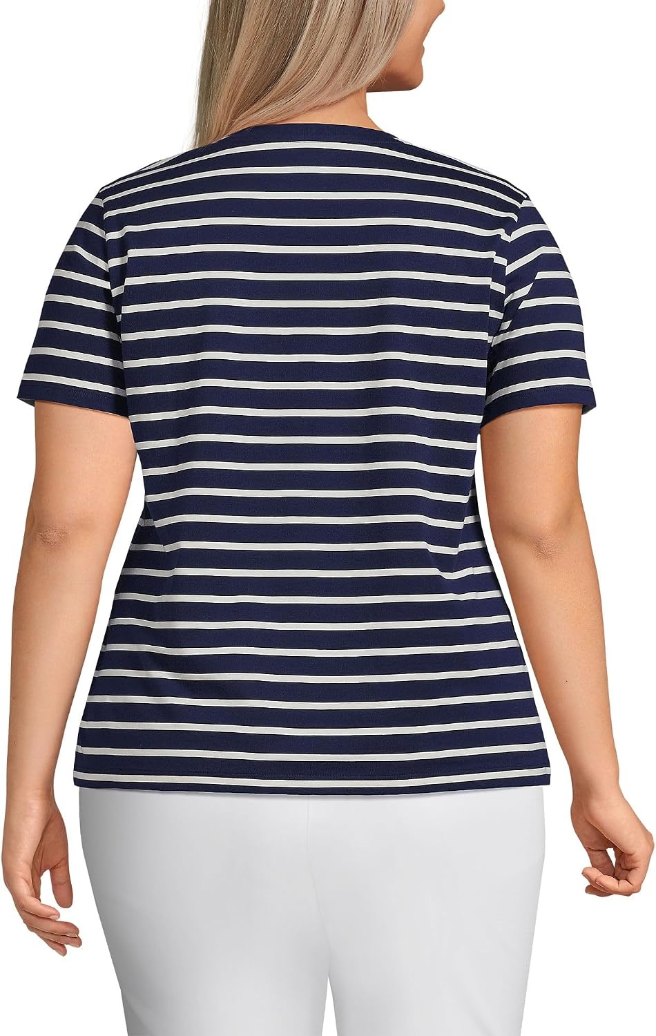 image:imageLands End Womens Supima VNeck TShirtDeep Sea Navy Breton Stripe
