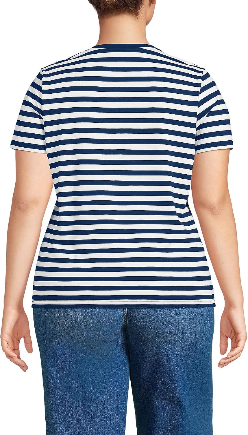 image:imageLands End Womens Supima VNeck TShirtDeep Sea Navy Even Stripe