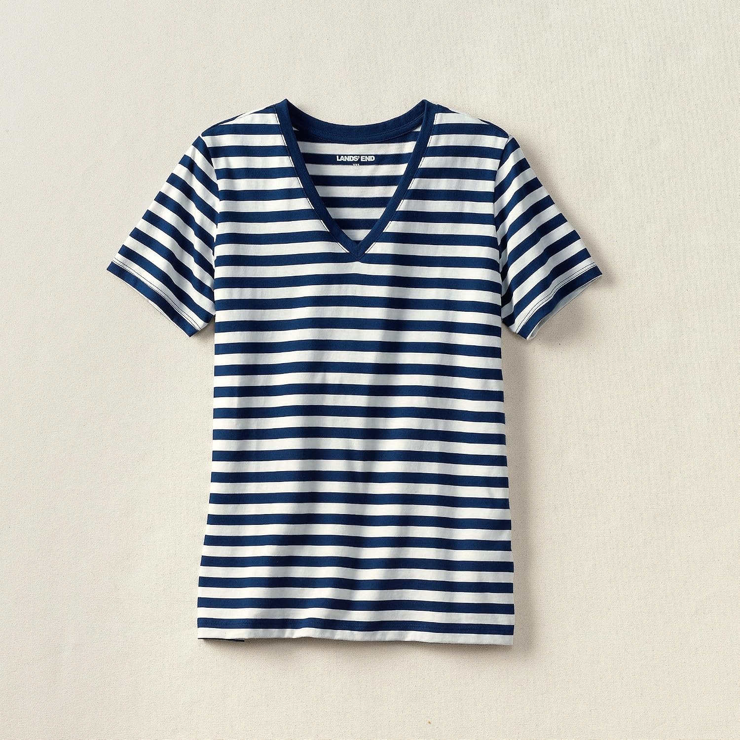image:imageLands End Womens Supima VNeck TShirtDeep Sea Navy Even Stripe
