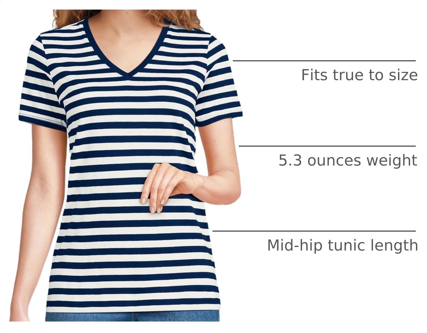 image:imageLands End Womens Supima VNeck TShirtDeep Sea Navy Even Stripe
