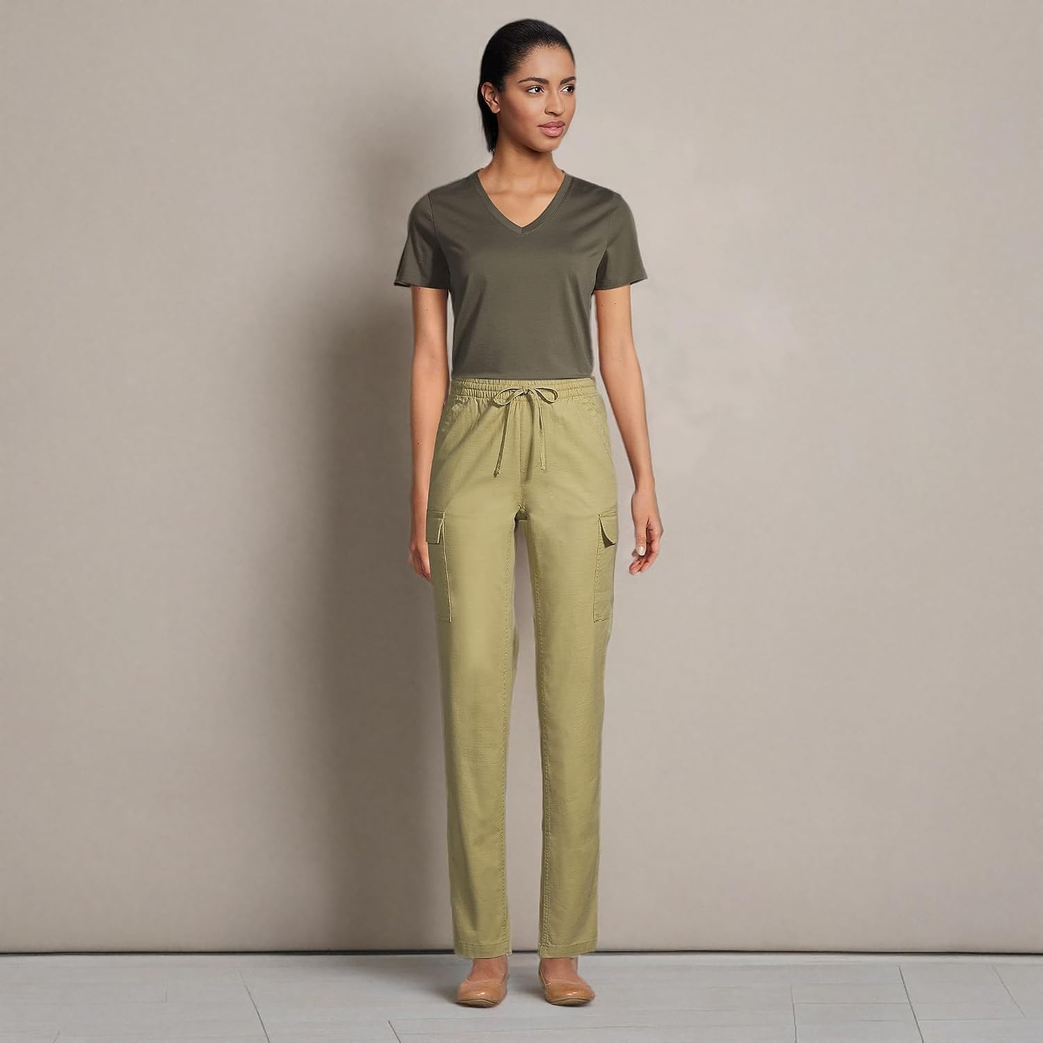 image:imageLands End Womens Supima VNeck TShirtForest Moss