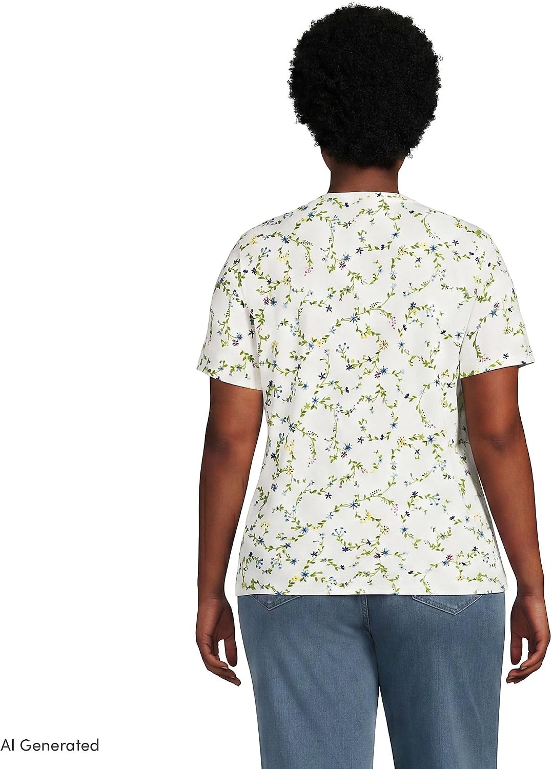 image:imageLands End Womens Supima VNeck TShirtIvory Multi Floral Vine