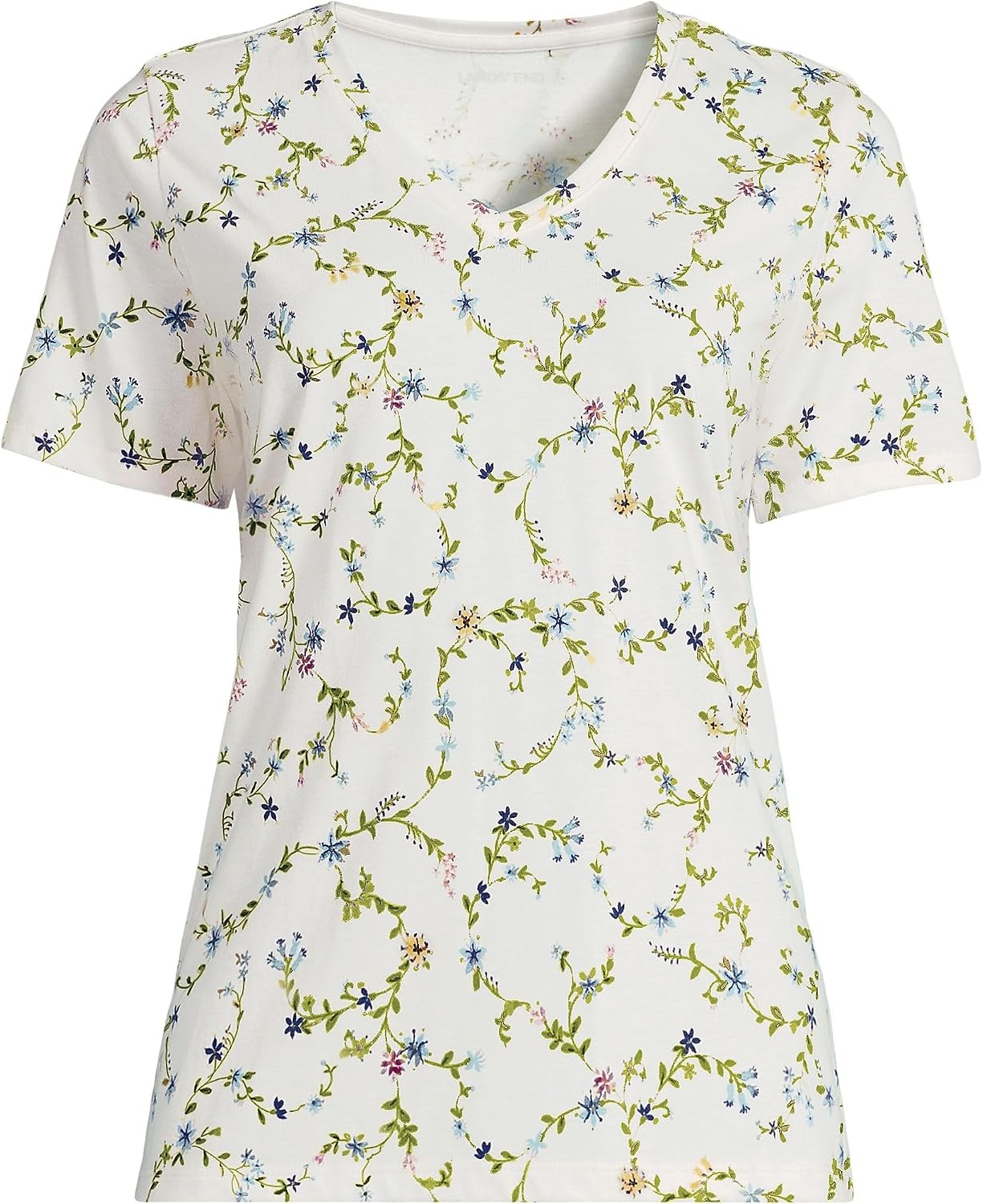 image:imageLands End Womens Supima VNeck TShirtIvory Multi Floral Vine