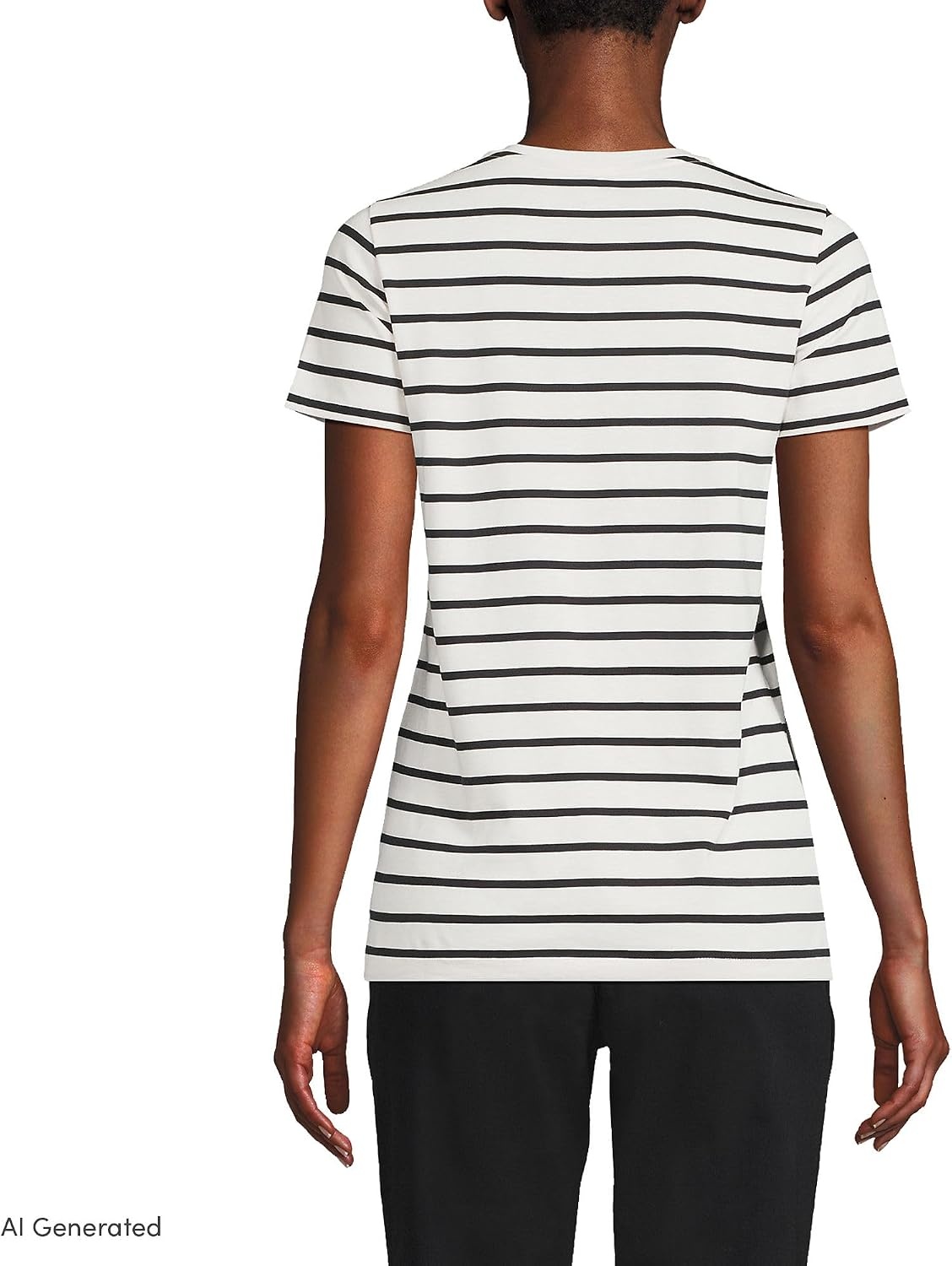 image:imageLands End Womens Supima VNeck TShirtIvoryBlack Breton Stripe