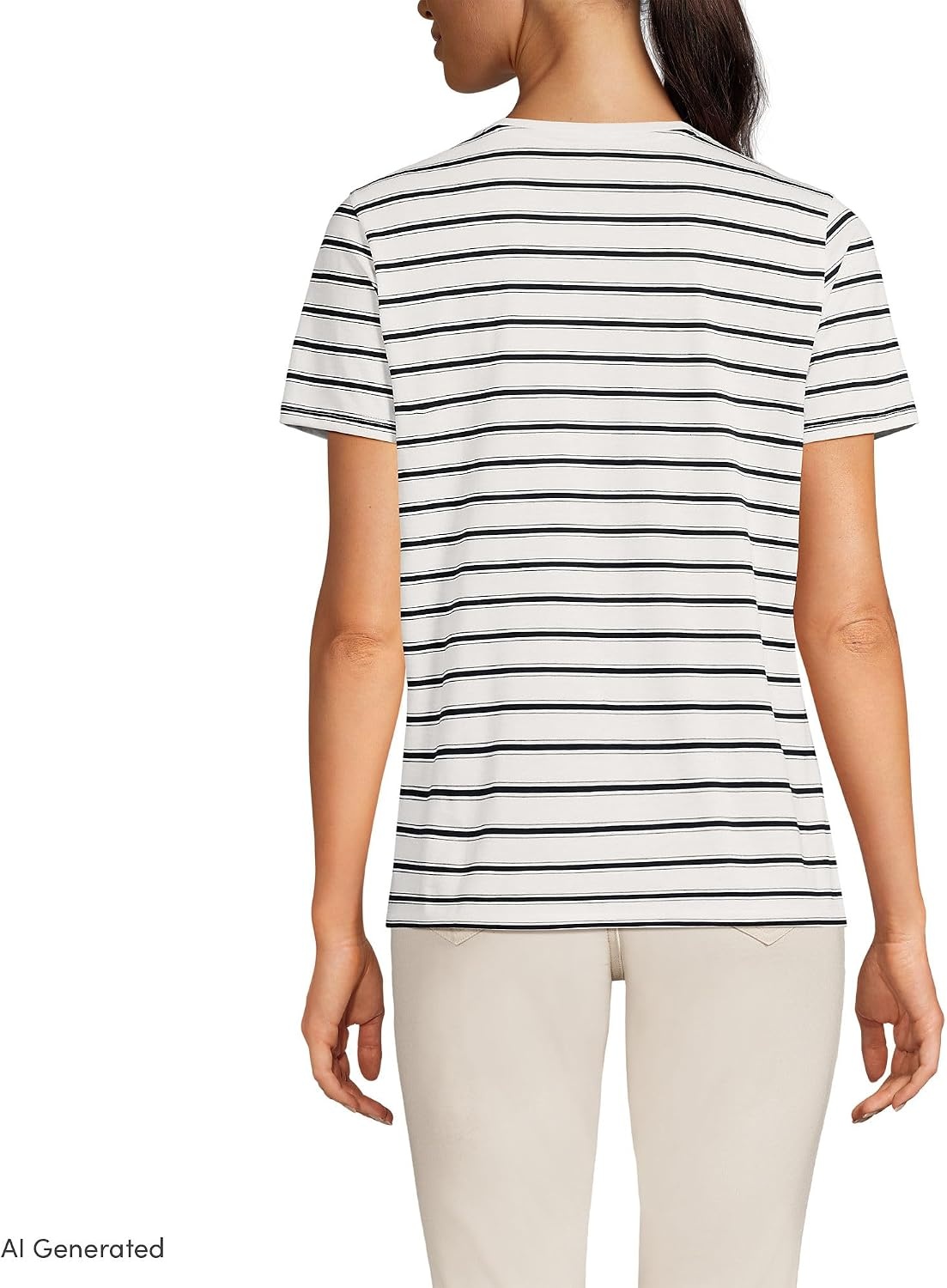 image:imageLands End Womens Supima VNeck TShirtIvoryBlack Rail Stripe