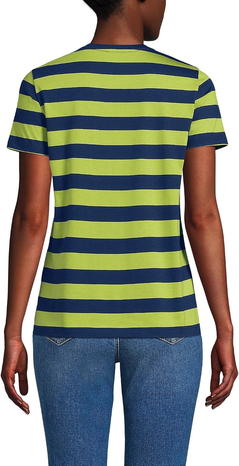 image:imageLands End Womens Supima VNeck TShirtNavyWinter Pear Bold Stripe
