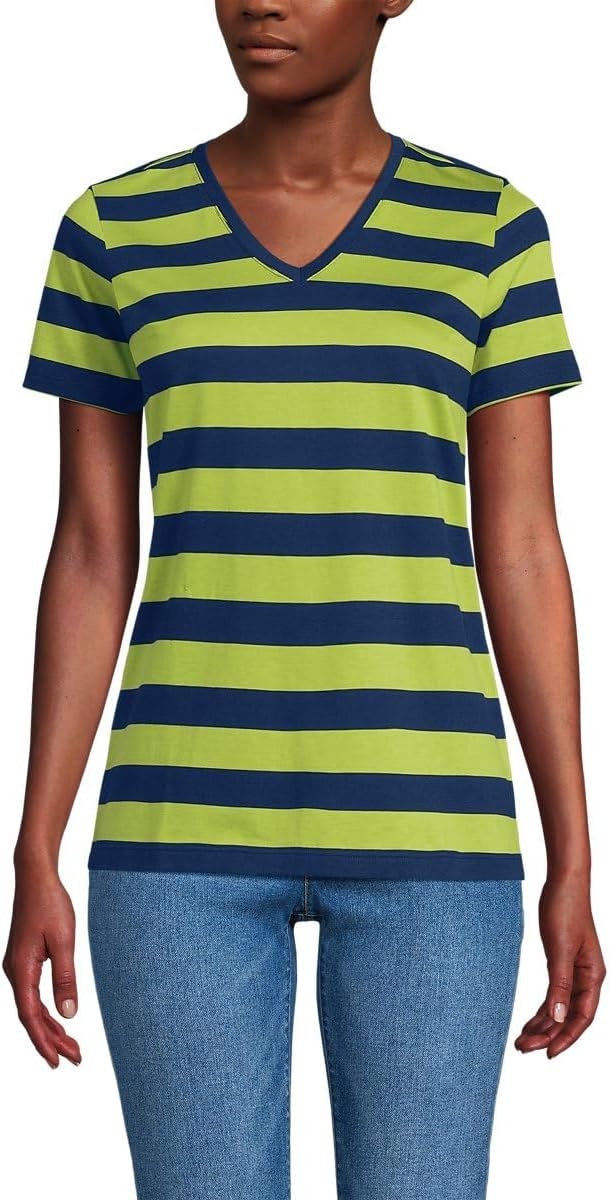 image:imageLands End Womens Supima VNeck TShirtNavyWinter Pear Bold Stripe