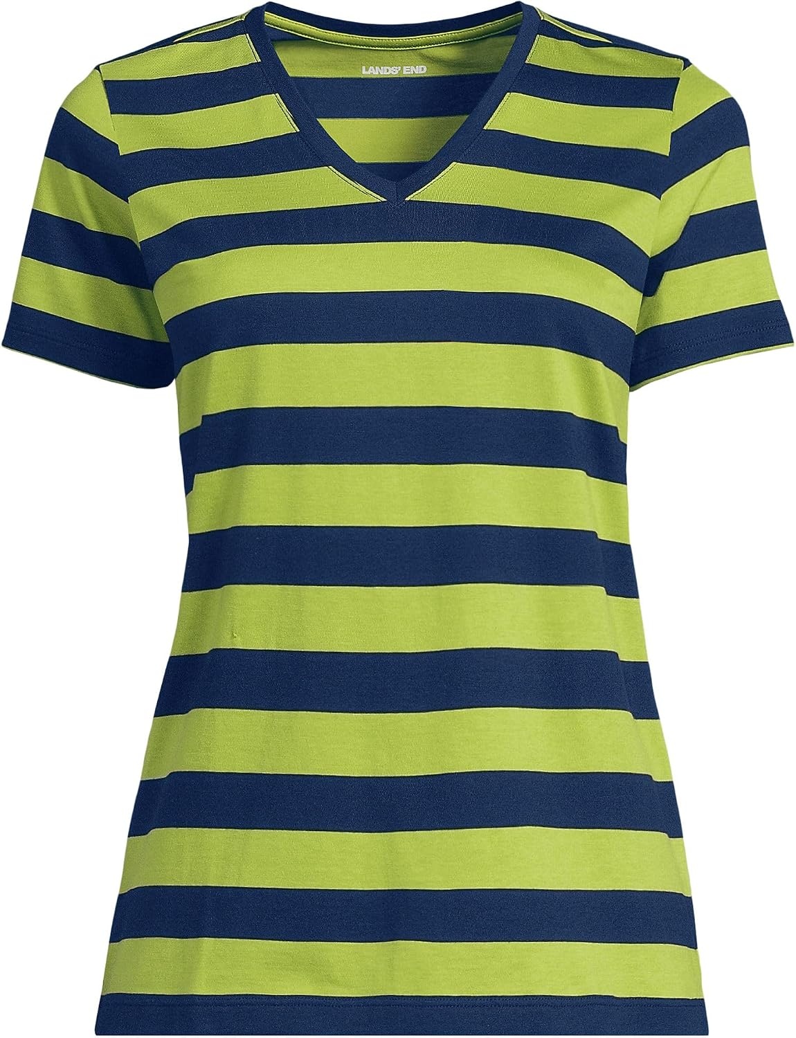 image:imageLands End Womens Supima VNeck TShirtNavyWinter Pear Bold Stripe