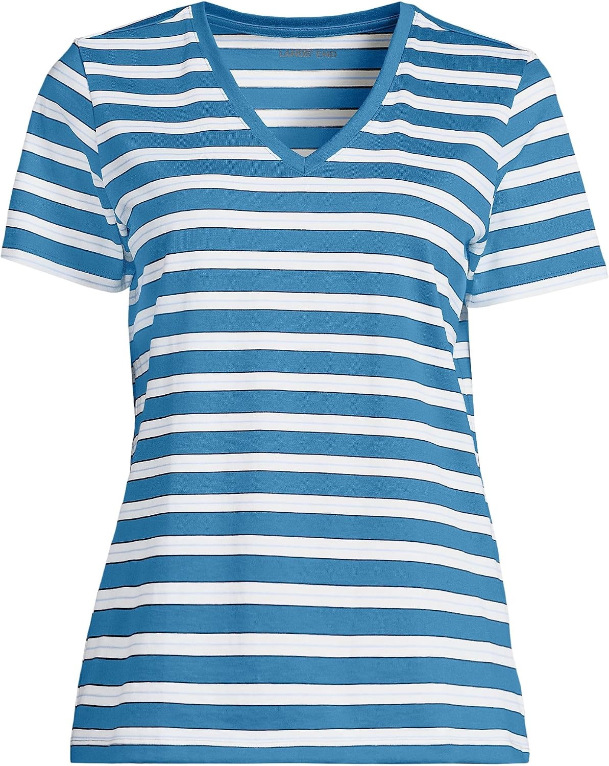 image:imageLands End Womens Supima VNeck TShirtTeal Blue Ocean Multi Stripe