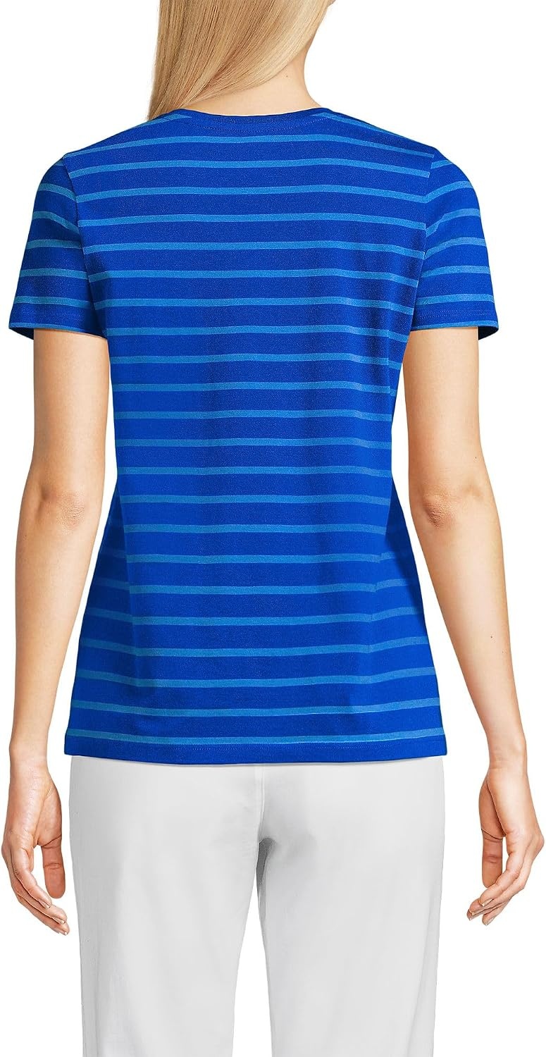 image:imageLands End Womens Supima VNeck TShirtTrue Cobalt Blue Breton Stripe