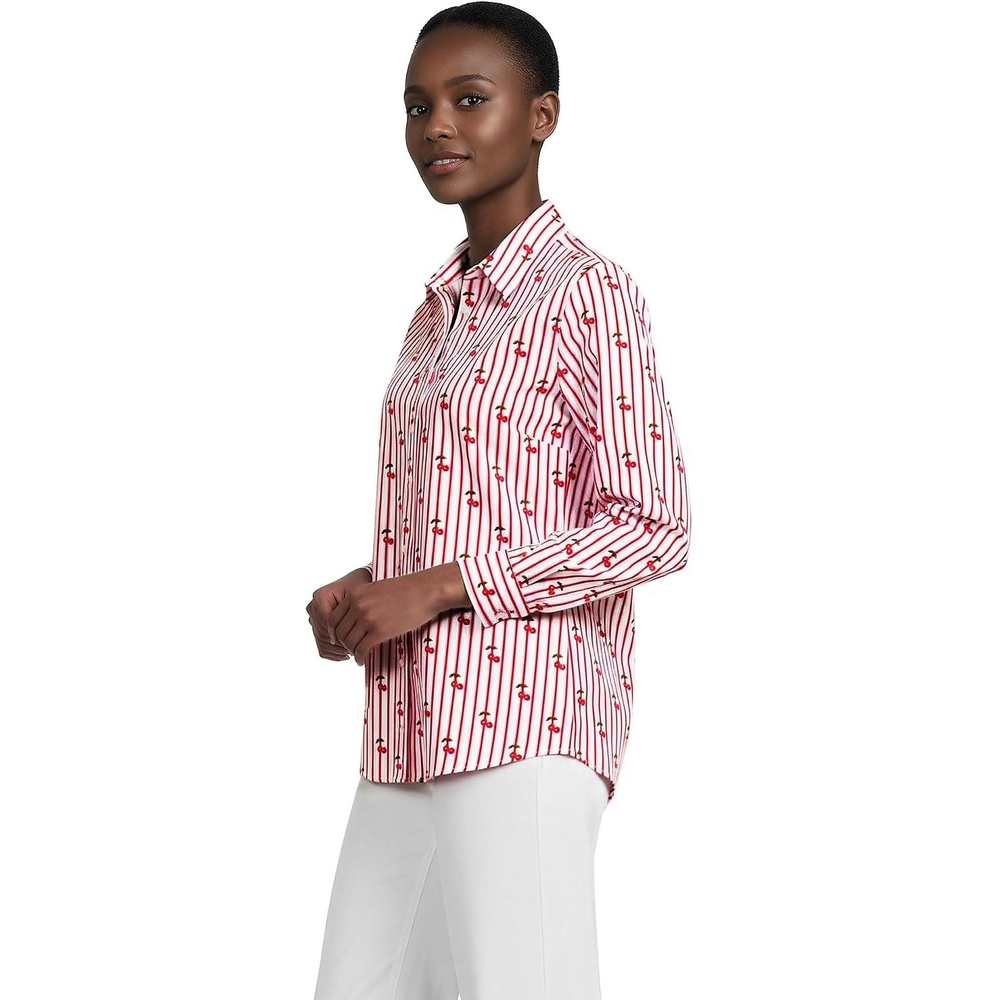 image:imageLands End Womens Pinwale Cord Long Sleeve ShirtClassic Cherry Stripe