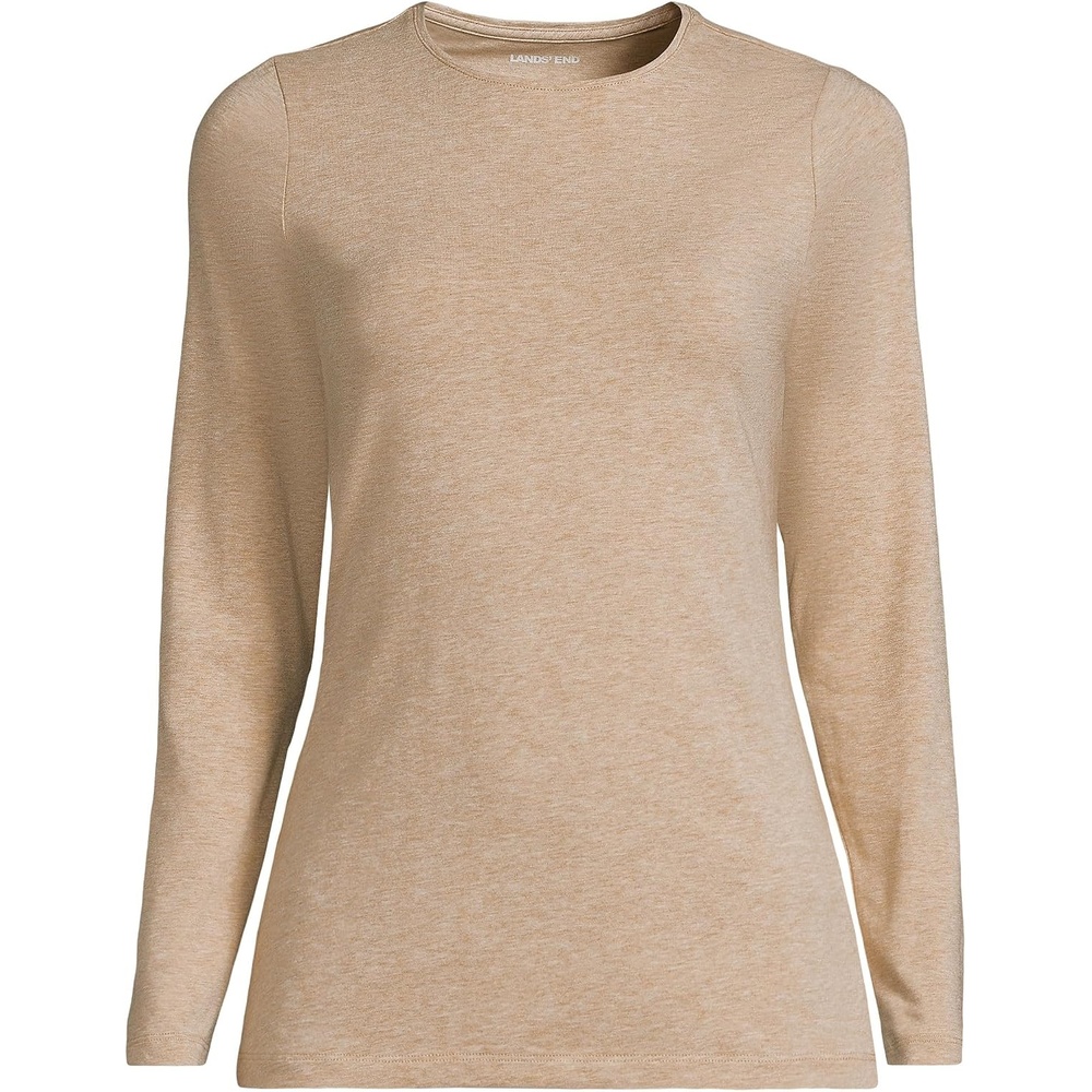 image:imageLands End Womens Plus Size Lightweight Jersey Skimming Long Sleeve Crew Neck TShirtFrench Pecan Heather