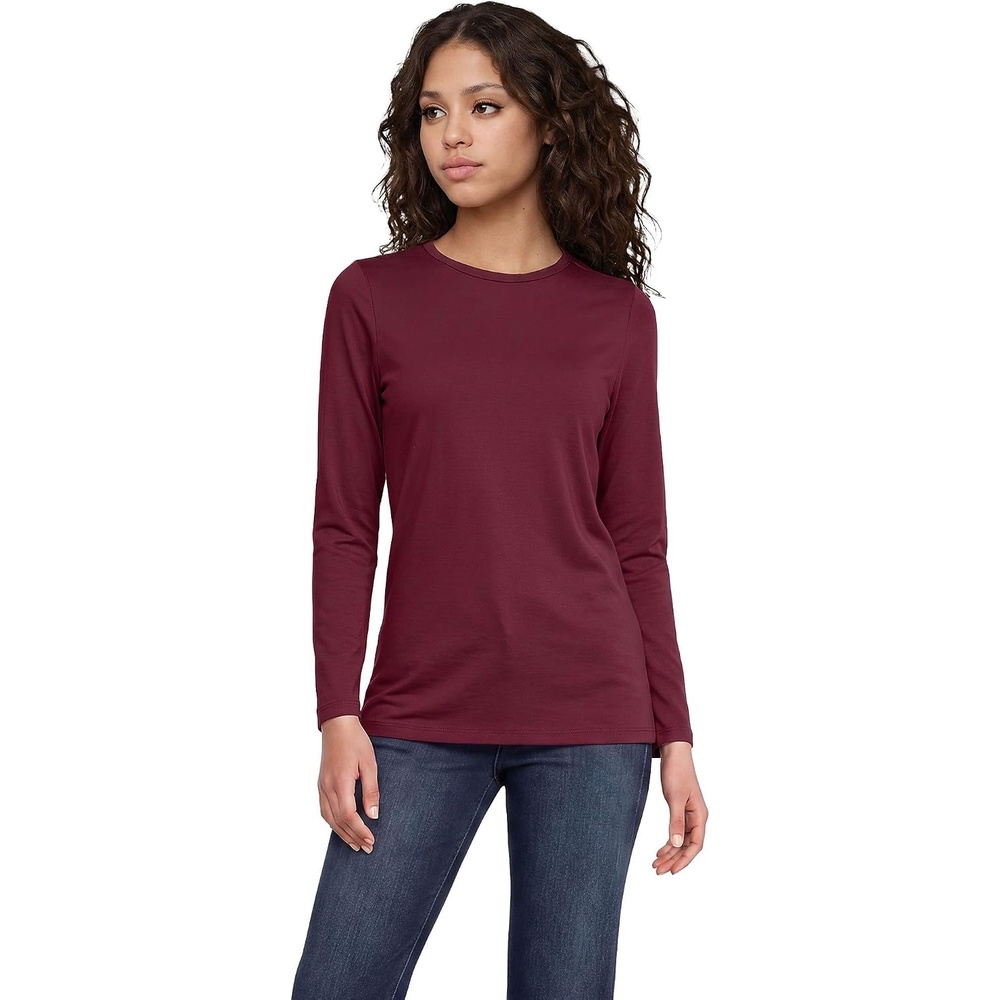 image:imageLands End Womens Plus Size Lightweight Jersey Skimming Long Sleeve Crew Neck TShirtRich Burgundy