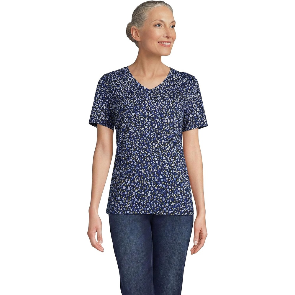 image:imageLands End Womens Supima VNeck TShirtClear BlueNavy Ditsy Floral