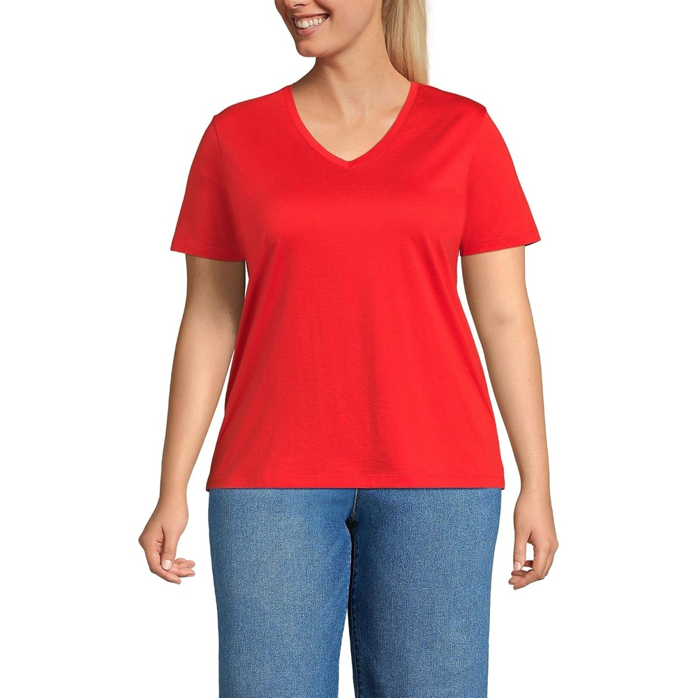 image:imageLands End Womens Supima VNeck TShirtCoral Red
