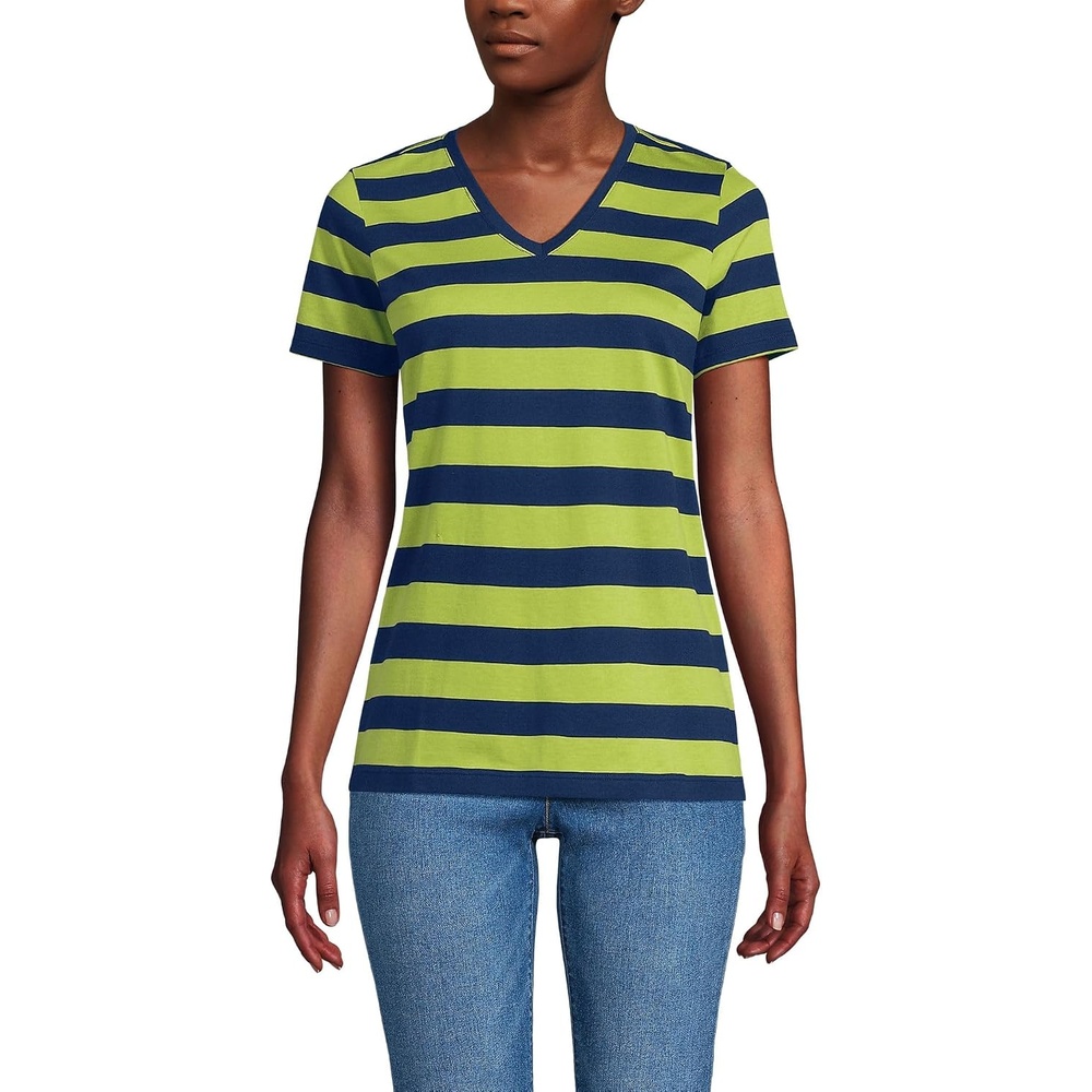 image:imageLands End Womens Supima VNeck TShirtNavyWinter Pear Bold Stripe