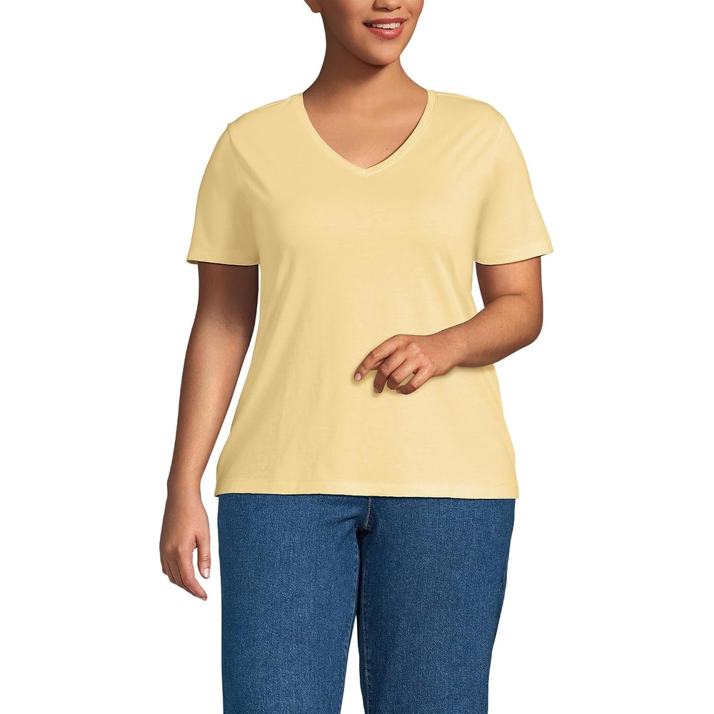 image:imageLands End Womens Supima VNeck TShirtPale Sunbeam Yellow