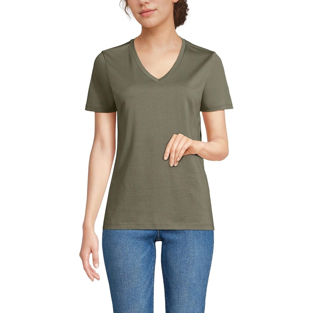 image:imageLands End Womens Supima VNeck TShirtSoft Olive Drab