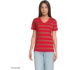 Lands’ End Women’s Supima V-Neck T-Shirt(Compass Red/Brown Bold Stripe)
