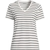 Lands’ End Women’s Supima V-Neck T-Shirt(Ivory/Black Rail Stripe)