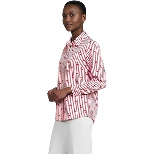 Lands’ End Women’s Pinwale Cord Long Sleeve Shirt(Classic Cherry Stripe)