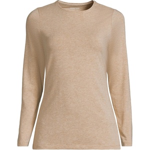 Lands’ End Women’s Plus Size Lightweight Jersey Skimming Long Sleeve Crew Neck T-Shirt(French Pecan Heather)