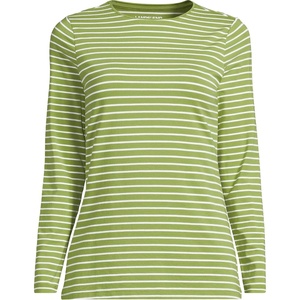 Lands’ End Women’s Plus Size Lightweight Jersey Skimming Long Sleeve Crew Neck T-Shirt(Winter Pear Narrow Stripe)