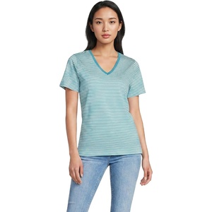 Lands’ End Women’s Supima V-Neck T-Shirt(Bright Aqua Micro Stripe)