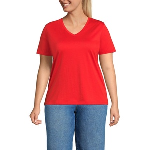 Lands’ End Women’s Supima V-Neck T-Shirt(Coral Red)