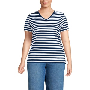 Lands’ End Women’s Supima V-Neck T-Shirt(Deep Sea Navy Even Stripe)
