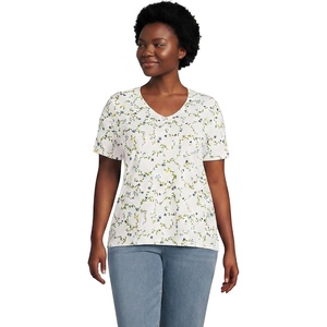 Lands’ End Women’s Supima V-Neck T-Shirt(Ivory Multi Floral Vine)