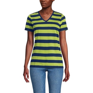 Lands’ End Women’s Supima V-Neck T-Shirt(Navy/Winter Pear Bold Stripe)