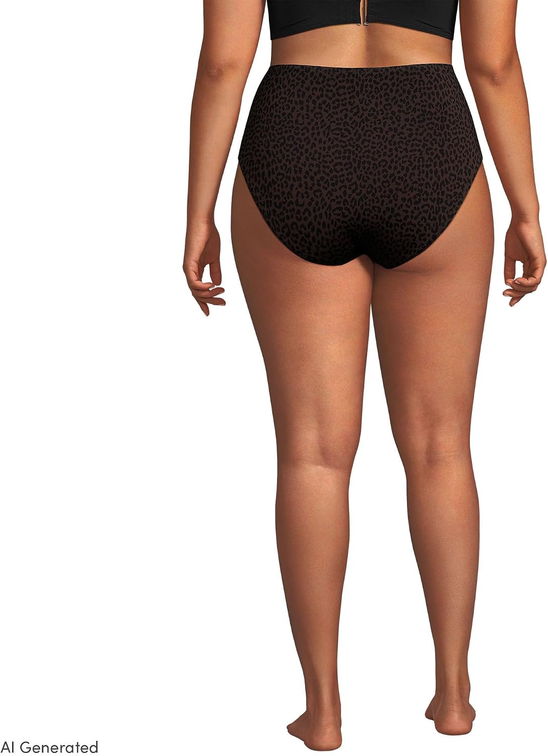 image:imageLands End Womens Ribbed Smoothing High Waisted Bikini BottomsBrown Leopard