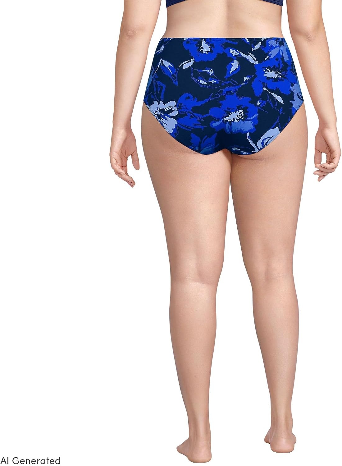 image:imageLands End Womens Ribbed Smoothing High Waisted Bikini BottomsDeep Sea Navy Abstract Floral