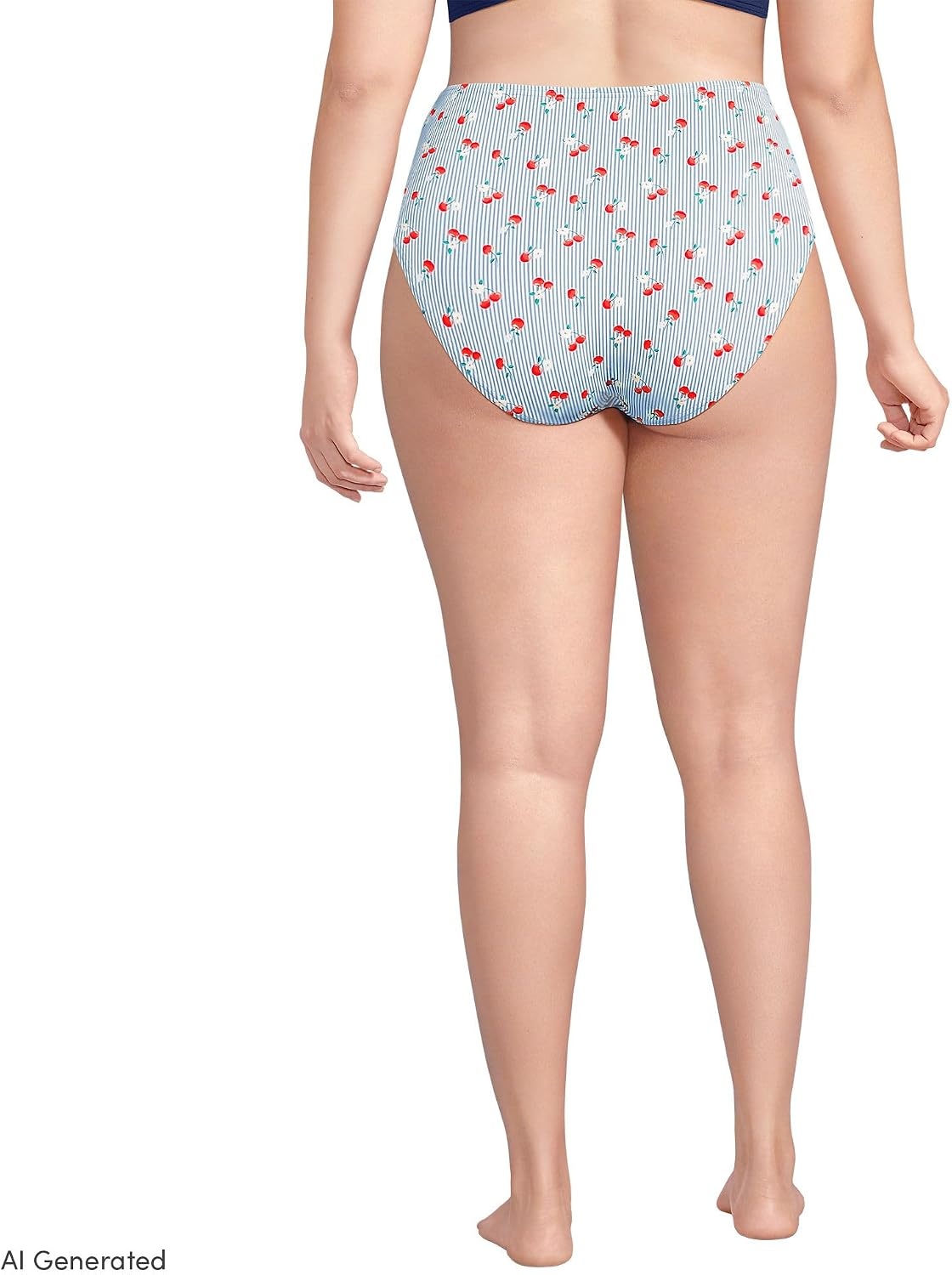 image:imageLands End Womens Ribbed Smoothing High Waisted Bikini BottomsDusk Sky Cherry Stripe