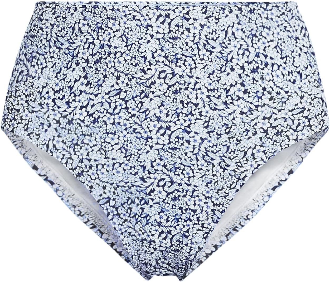 image:imageLands End Womens Ribbed Smoothing High Waisted Bikini BottomsWhiteNavy Ditsy Lilies