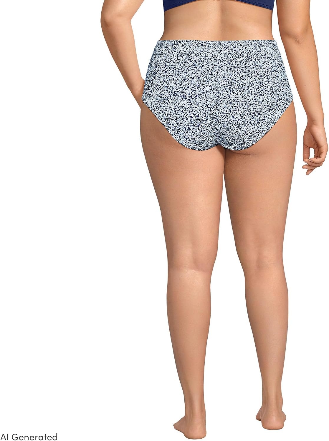 image:imageLands End Womens Ribbed Smoothing High Waisted Bikini BottomsWhiteNavy Ditsy Lilies