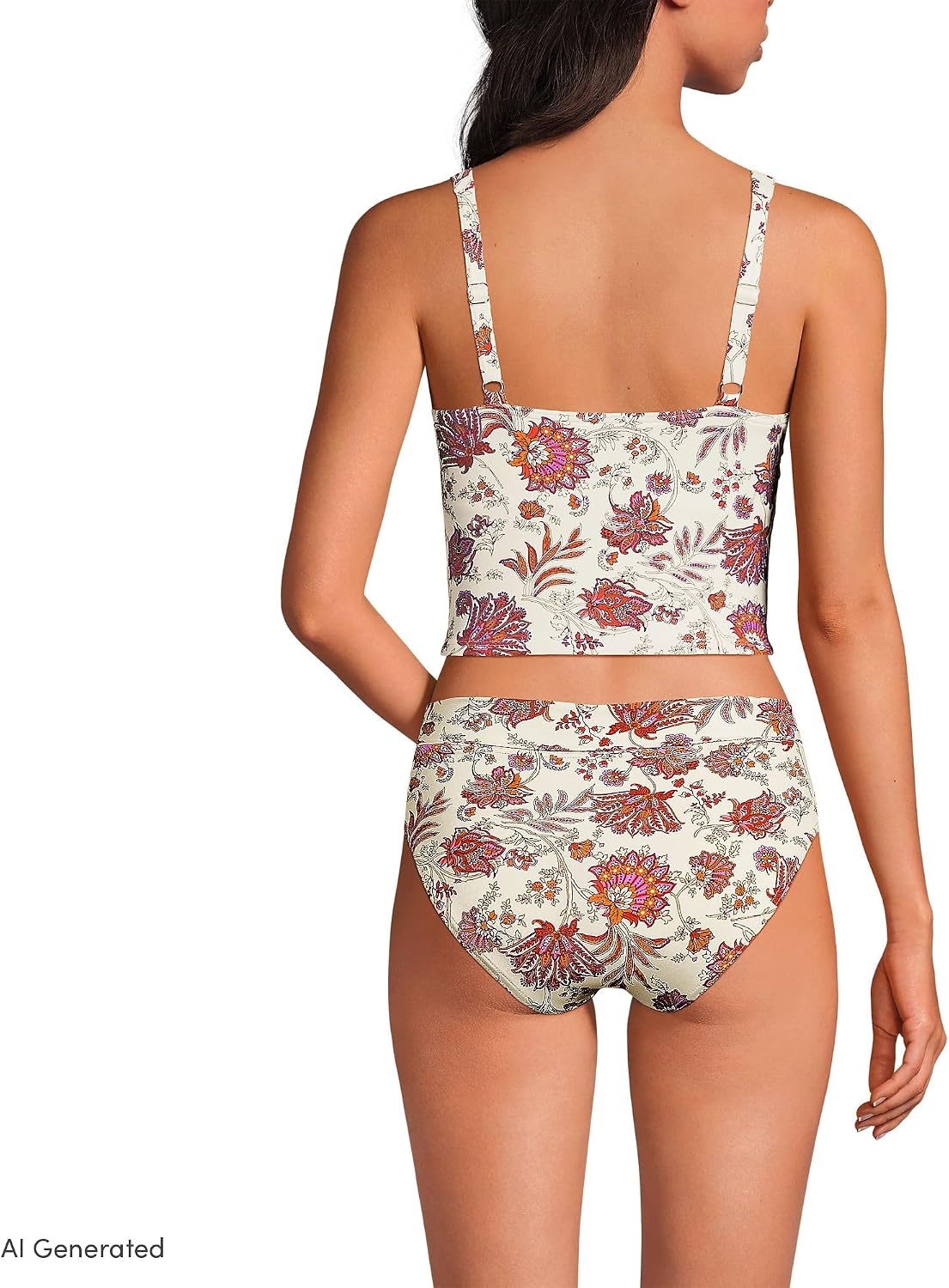 image:imageLands End Womens Wrap Midkini TopEgret White Ornate Floral