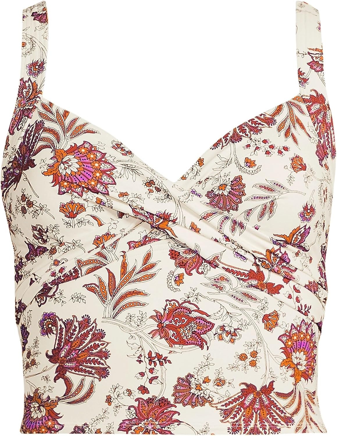 image:imageLands End Womens Wrap Midkini TopEgret White Ornate Floral