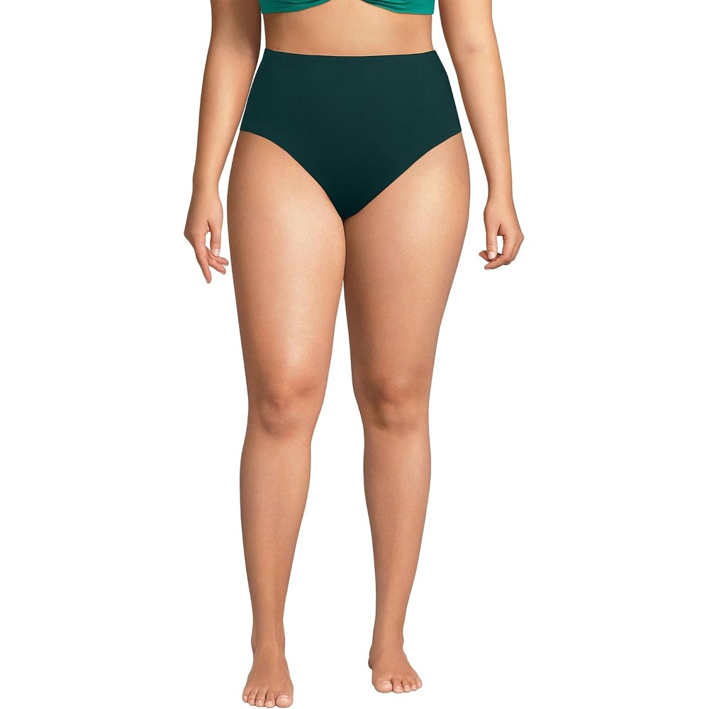 image:imageLands End Womens Ribbed Smoothing High Waisted Bikini BottomsDeep Balsam