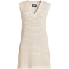Lands’ End Women’s Cotton Open Knit V-Neck Swim Cover-up Dress(Washed Sand)