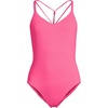 Lands’ End Women’s Tugless Quickdry V-Neck Multi-Way High Leg One Piece Swimsuit(Pink Azalea)