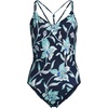 Lands’ End Women’s Tugless Quickdry V-Neck Multi-Way High Leg One Piece Swimsuit(Tropic Floral/Navy)
