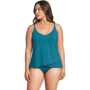 Lands’ End Women’s Chlorine Resistant Wrap Tankini Swimsuit Top(Paradise Teal)