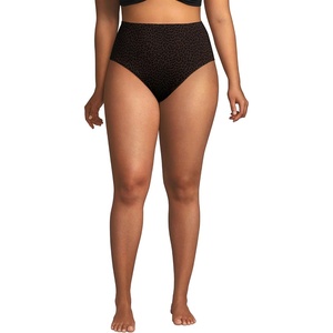 Lands’ End Women’s Ribbed Smoothing High Waisted Bikini Bottoms(Brown Leopard)