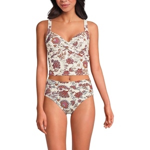 Lands’ End Women’s Wrap Midkini Top(Egret White Ornate Floral)