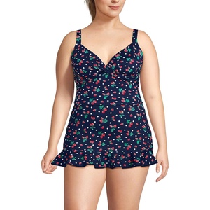 Lands’ End Women’s Wrap Midkini Top(Navy/Berry Dot)