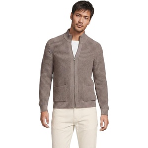 Lands’ End Men’s Long Sleeve Drifter Full Zip Cardigan Sweater(Light Bark Heather)