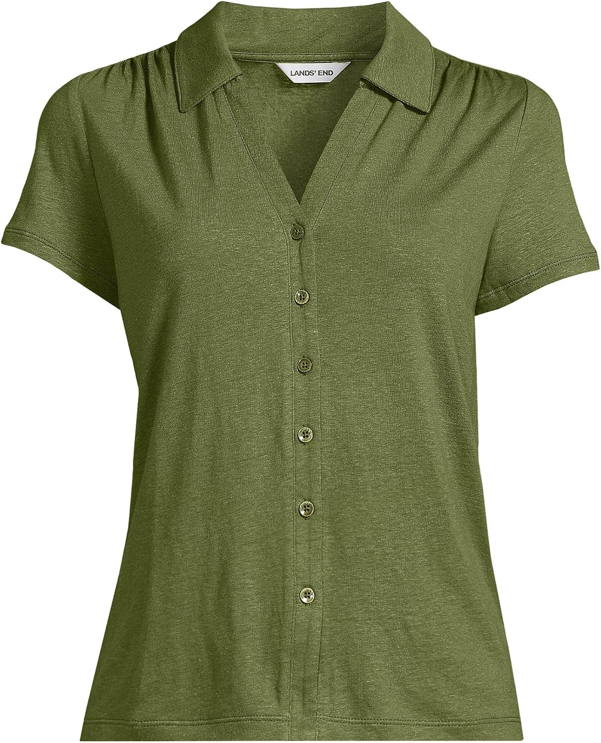 image:imageWomens Linen Blend Short Sleeve Button Front Polo TopArtichoke